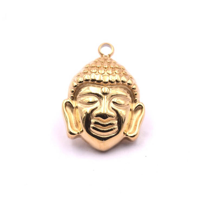 Pendentif acier inoxydable doré Bouddha 16mm - Trou: 1.5mm (1)