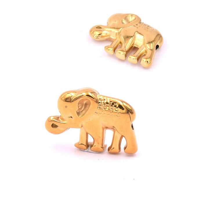 Perle éléphant en acier inoxydable doré 12x17mm - Trou: 1.5mm (1)
