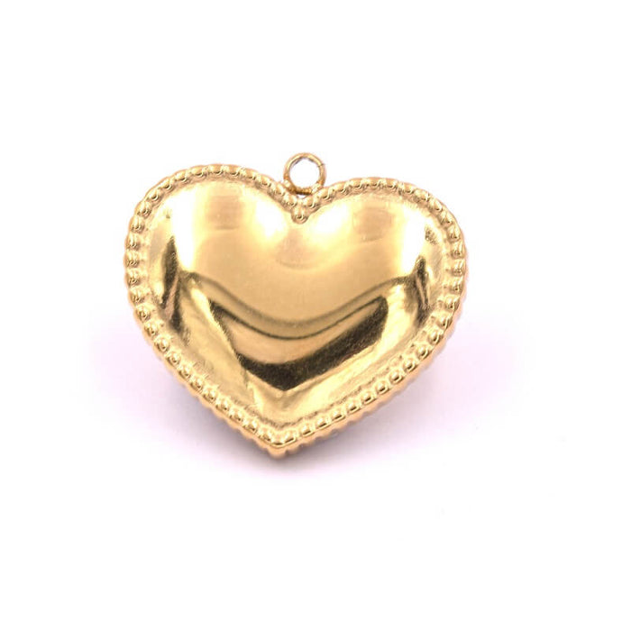 Pendentif coeur perlé acier inoxydable doré 17x19mm - trou: 1.4mm (1)