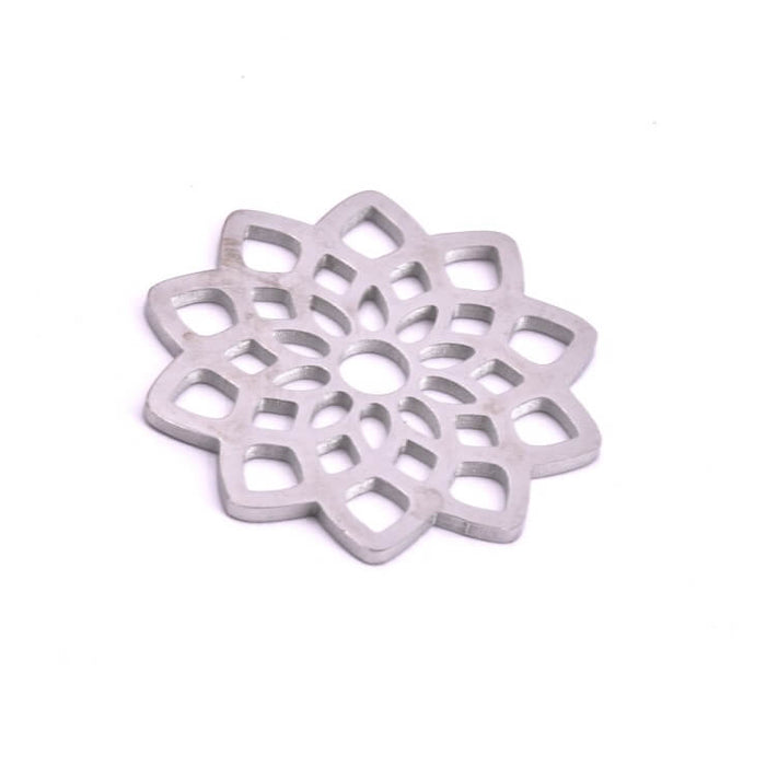 Pendentif connecteur en acier inoxydable fleur 25mm - Trou: 3.5mm (1)