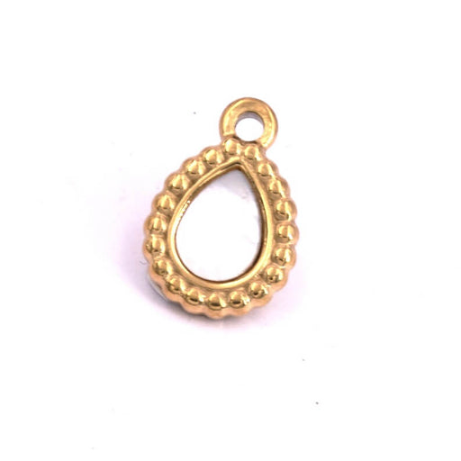 Kaufen Sie Perlen in der Schweiz Tropfenanhänger mit Muschel-Cabochon – goldener Edelstahl – 15 x 10 mm (1)