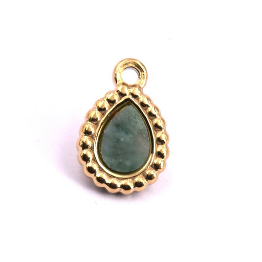 Kaufen Sie Perlen in der Schweiz Tropfenanhänger und grüner Jade-Cabochon aus goldenem Edelstahl – 15 x 10 mm (1)