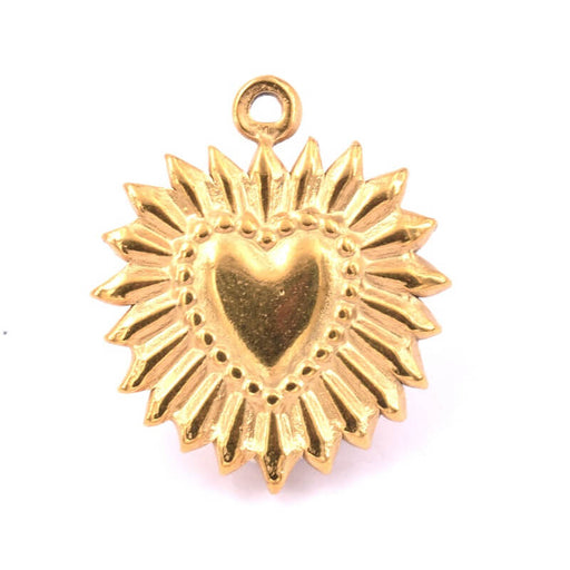 Achat Pendentif coeur sacré ex-voto acier inoxydable doré 23x20mm (1)