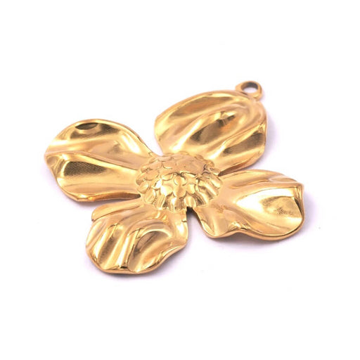 Kaufen Sie Perlen in der Schweiz Blumenanhänger 30mm Gold Edelstahl - Loch: 2mm (1)