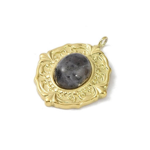 Kaufen Sie Perlen in der Schweiz Ovaler goldfarbener Edelstahlanhänger und Labradorit-Cabochon 21 mm (1)