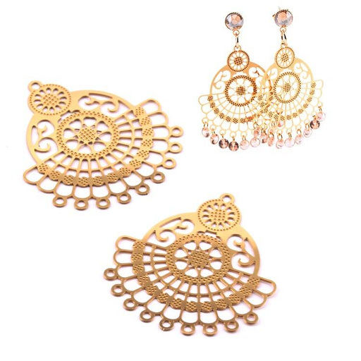 Achat Boucles d&#39;oreilles chandelier 9 anneaux acier doré 36x32mm (2)