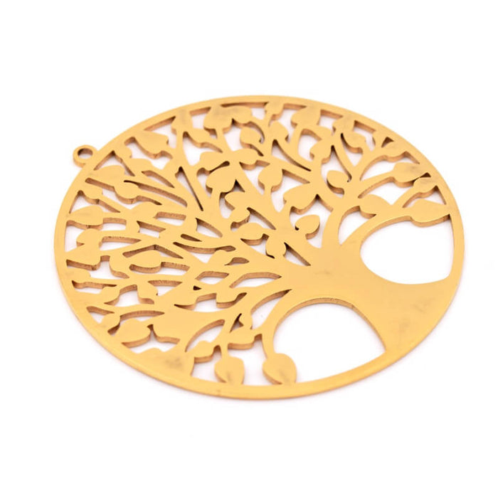 Pendentif rond arbre de vie acier inoxydable doré 45mm (1)