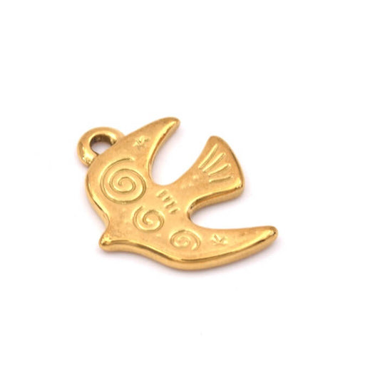 Pendentif oiseau volant acier inoxydable doré 16x18mm (1)