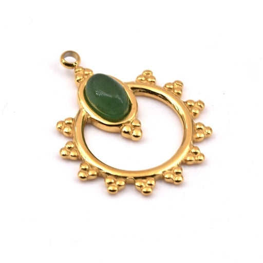 Kaufen Sie Perlen in der Schweiz Runder Anhänger mit Perlen aus goldenem Stahl, oval, Cabochon, grüne Jade, 22 x 18 mm (1)