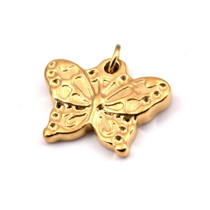 Pendentif papillon acier inoxydable doré 12x15mm avec anneau (1)