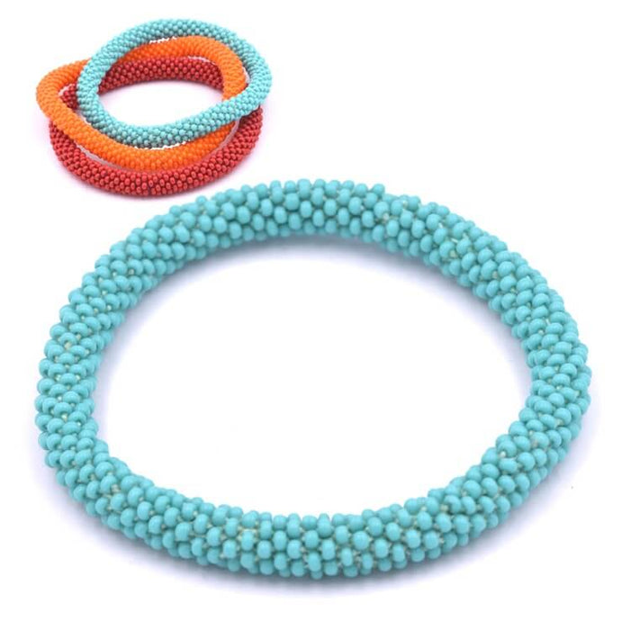 Bracelet jonc crocheté Népalais uni turquoise 65mm (1)