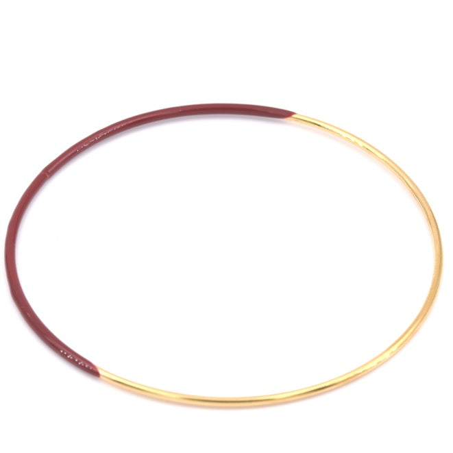 Bracelet jonc rond fin acier doré émail bordeaux rouge 6.5x1.8mm (1)