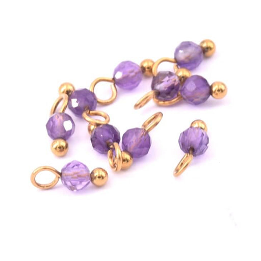 Achat Mini charms breloque perle Améthyste 3mm tige acier doré (10)