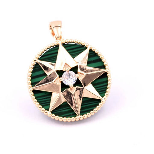 Achat Pendentif laiton rond 20mm malachite synthétique avec étoile et zircon (1)