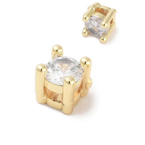 Achat Perle chaton zircon cube monté laiton doré 4mm - Trou 1.2mm (1)