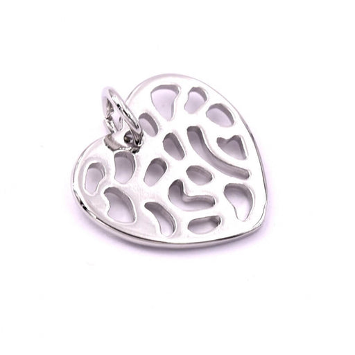 Pendentif coeur laiton rhodié ajouré 17mm - Trou: 3.5mm (1)