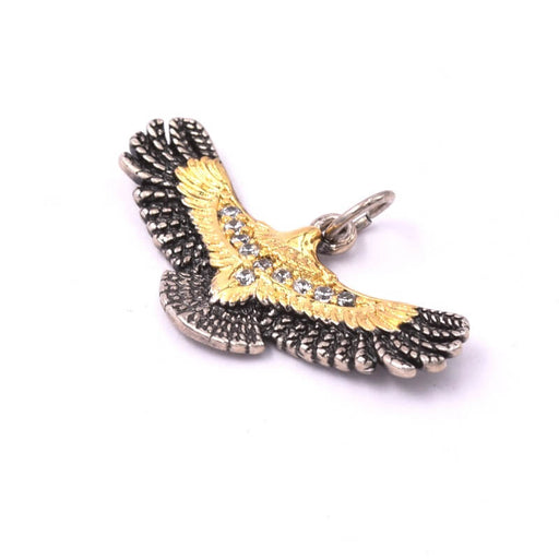 Kaufen Sie Perlen in der Schweiz Fliegender Adler-Kondor-Anhänger mit Zirkon, 27 mm, Silber und goldenes Messing (1)