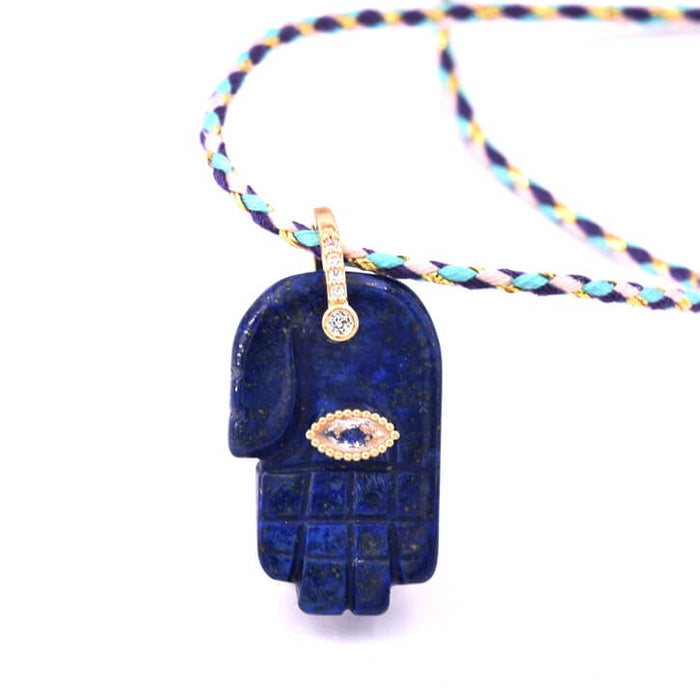 Pendentif main de fatma Lapis lazuli et oeil cristal 27x17mm (1)