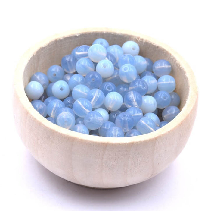 Perle ronde de Bohème Milky Sapphire 6mm (50 perles)