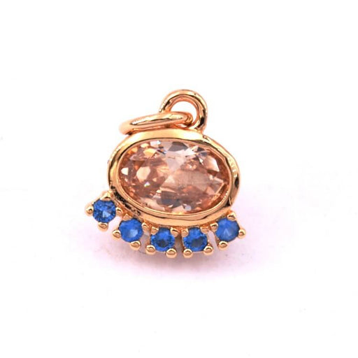 Pendentif ovale zircon golden shadow et bleu plaqué or 3 microns 9mm(1)