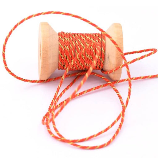 Cordon polyester torsadé orange et fil doré 1mm (2m)