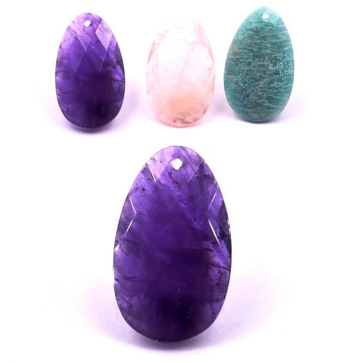 Kaufen Sie Perlen in der Schweiz Tropfen facettierter Anhänger Amethyst 30x18mm - Loch: 1.5mm (1)