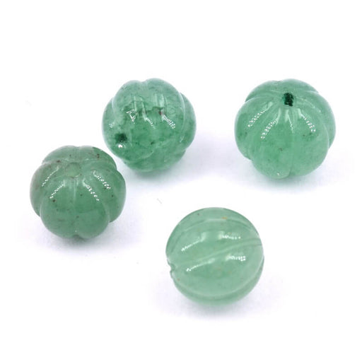 Perle sculptée forme citrouille en Aventurine 9mm - Trou 1.2mm (4)