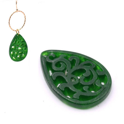 Kaufen Sie Perlen in der Schweiz Grüner Jade-Arabesken-Anhänger mit durchbrochenem Tropfen 25 x 17 mm (1)