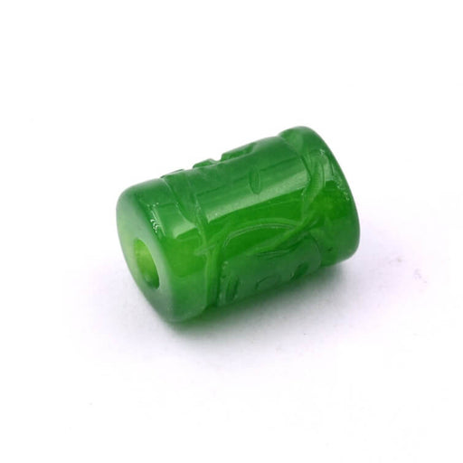 Perle tube sculptée en jade teinté vert 14x10mm - trou: 3.5-5mm (1)