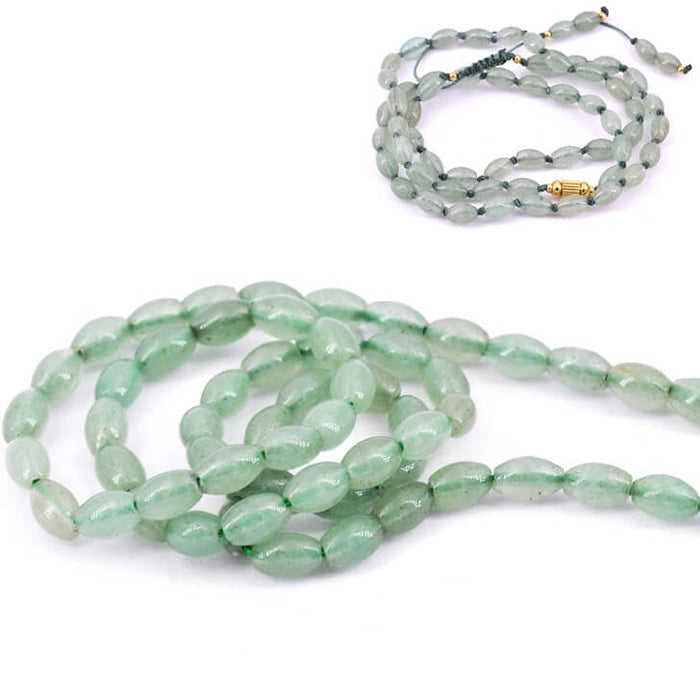 Perle ovale grain de riz en aventurine vert 6.5x4.5mm (1fil-39cm)