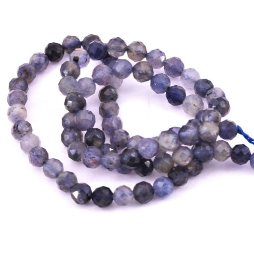 Perles rondes facettes Iolite naturelle 4mm - Trou: 0.7mm (1 fil-38cm)