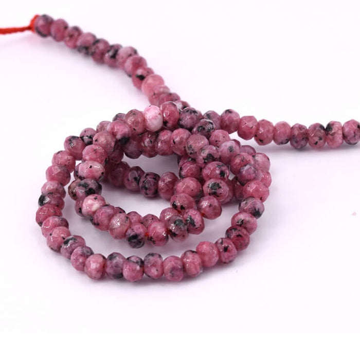 Perles ovales à facettes jade naturel teinté rhodonite - 4x2.5mm (1 rang - 35cm)