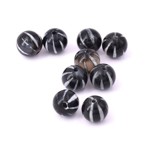 Runde weiß gestreifte schwarze Achatperle 8 mm – Loch 1 mm (10)