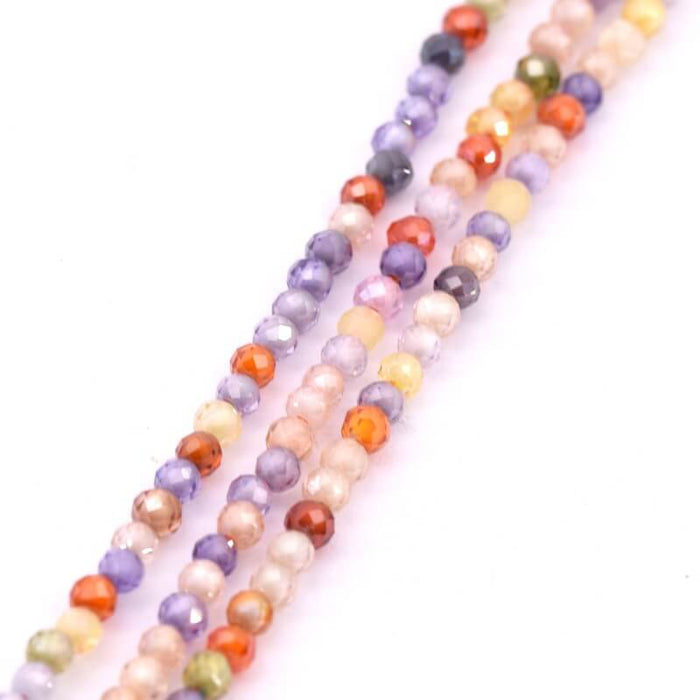 Perle ronde à facettes en zircon couleur mix 2mm (1 fil-37cm)