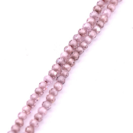 Kaufen Sie Perlen in der Schweiz Facettierte runde Perle aus Zirkon - altrosa 2mm (1 Strang-37cm)