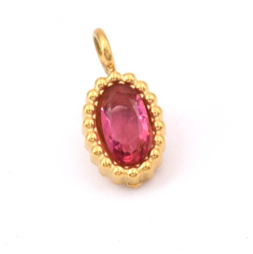 Achat Pendentif ovale acier inoxydable doré avec zircon rose - trou: 1.8mm (1)