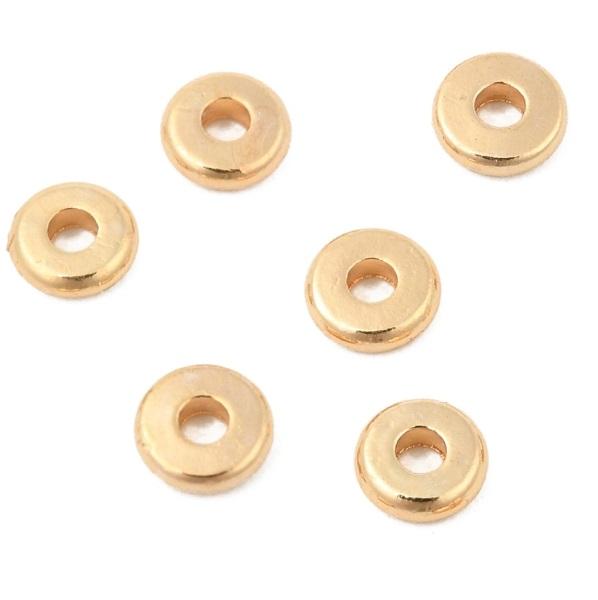 Perles Heishi Séparateur Doré à l'Or Fin 18K, 4x1mm, Trou: 1,2mm (10)