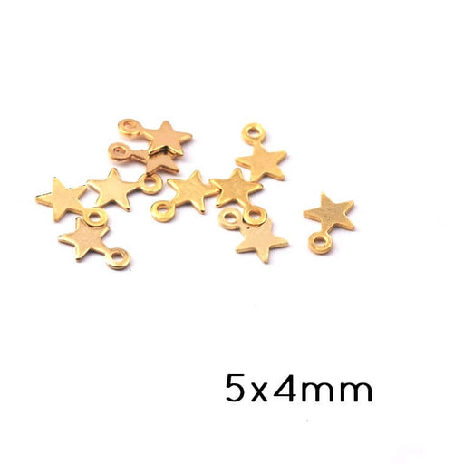 Kaufen Sie Perlen in der Schweiz Winziger Sternanhänger, goldene Messingqualität, 5 x 4 mm (10), Loch 0,5 mm