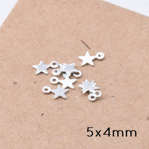 Mini Charm Breloque Forme étoile Laiton Plaqué Argent 925 - 5x4mm (10)