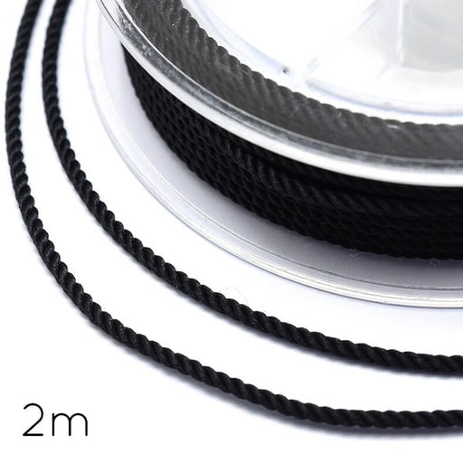 Achat Cordon nylon soyeux torsadé noir 1mm (2m)